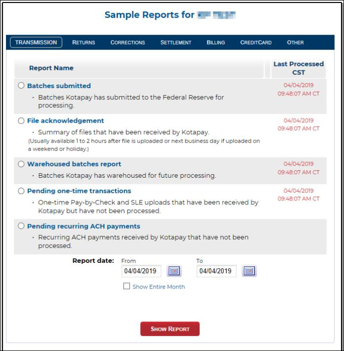 Sample reports
